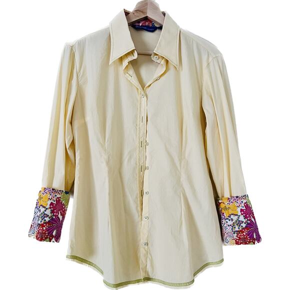 George Roth Los Angeles Women's Buttondown Top Blouse Flip Cuff Medium - Picture 1 of 3